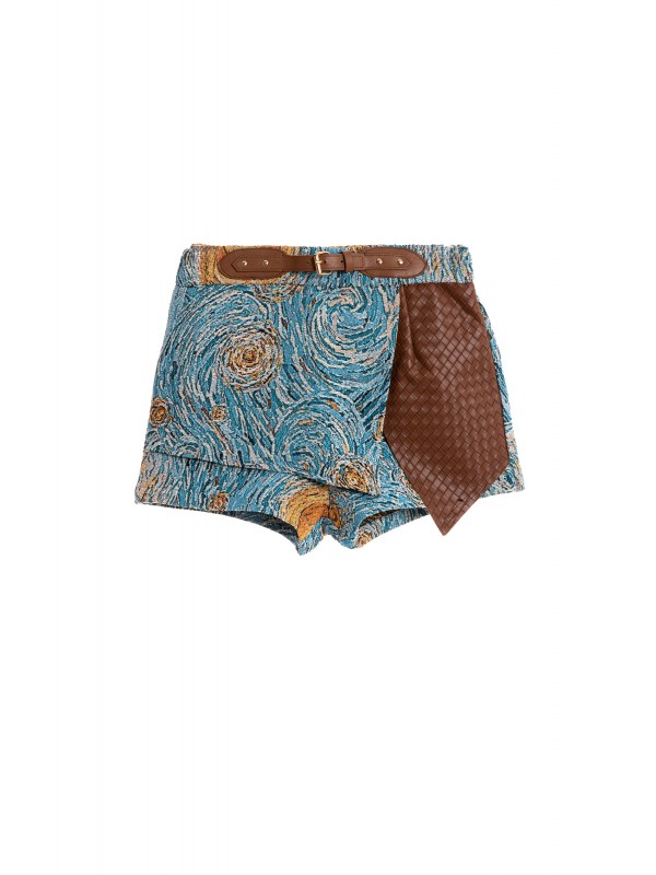 MWM TAPESTRY DENIM SHORTS WITH LEATHER DETAIL