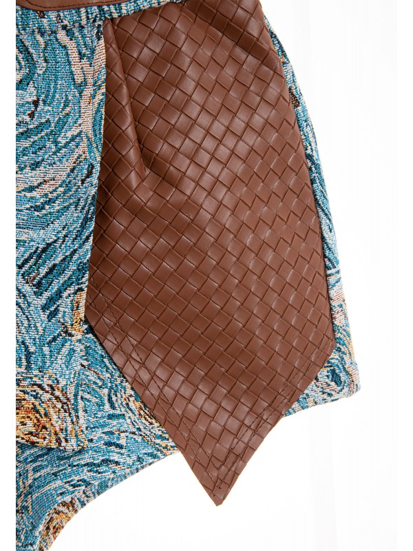 MWM TAPESTRY DENIM SHORTS WITH LEATHER DETAIL