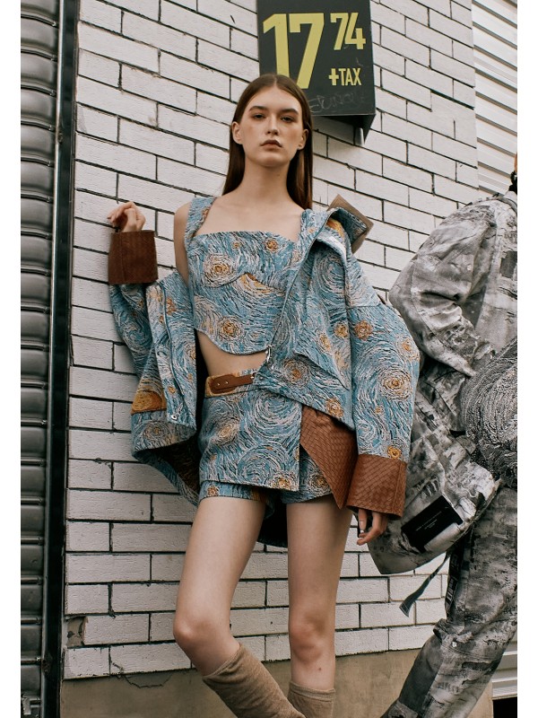 MWM TAPESTRY DENIM SHORTS WITH LEATHER DETAIL