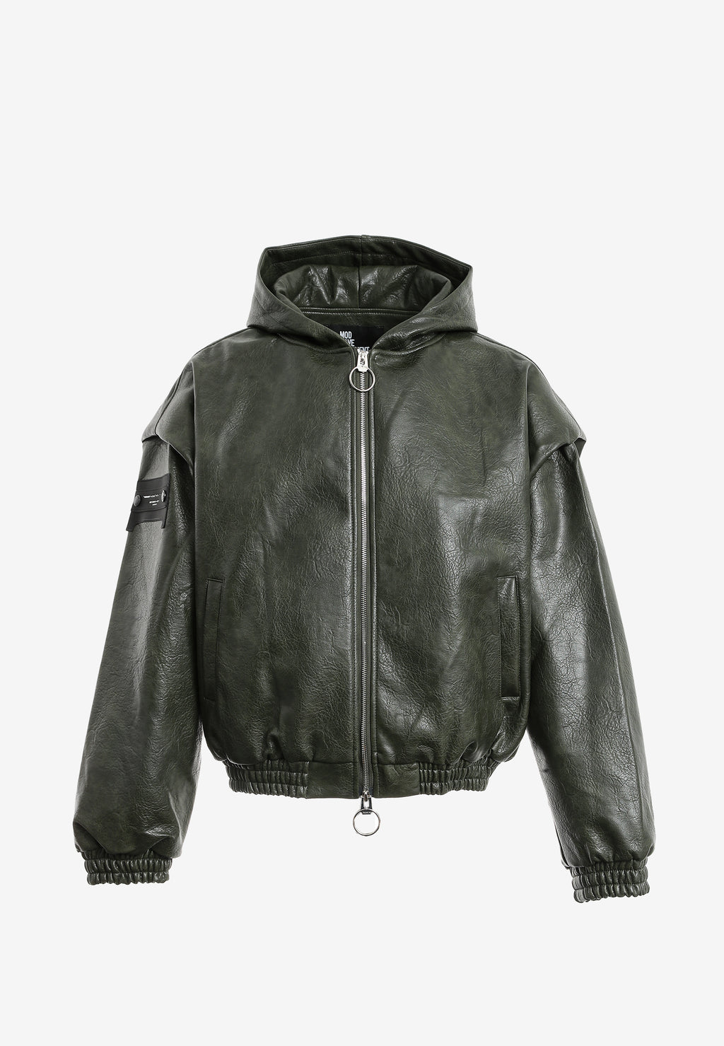 Chaqueta Bomber efecto piel con capucha y hombreras | MWM [PS_COLORS:GREEN]