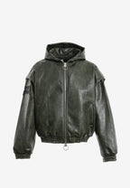 Chaqueta Bomber efecto piel con capucha y hombreras | MWM [PS_COLORS:GREEN]