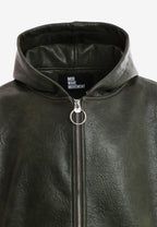 Chaqueta Bomber efecto piel con capucha y hombreras | MWM [PS_COLORS:GREEN]