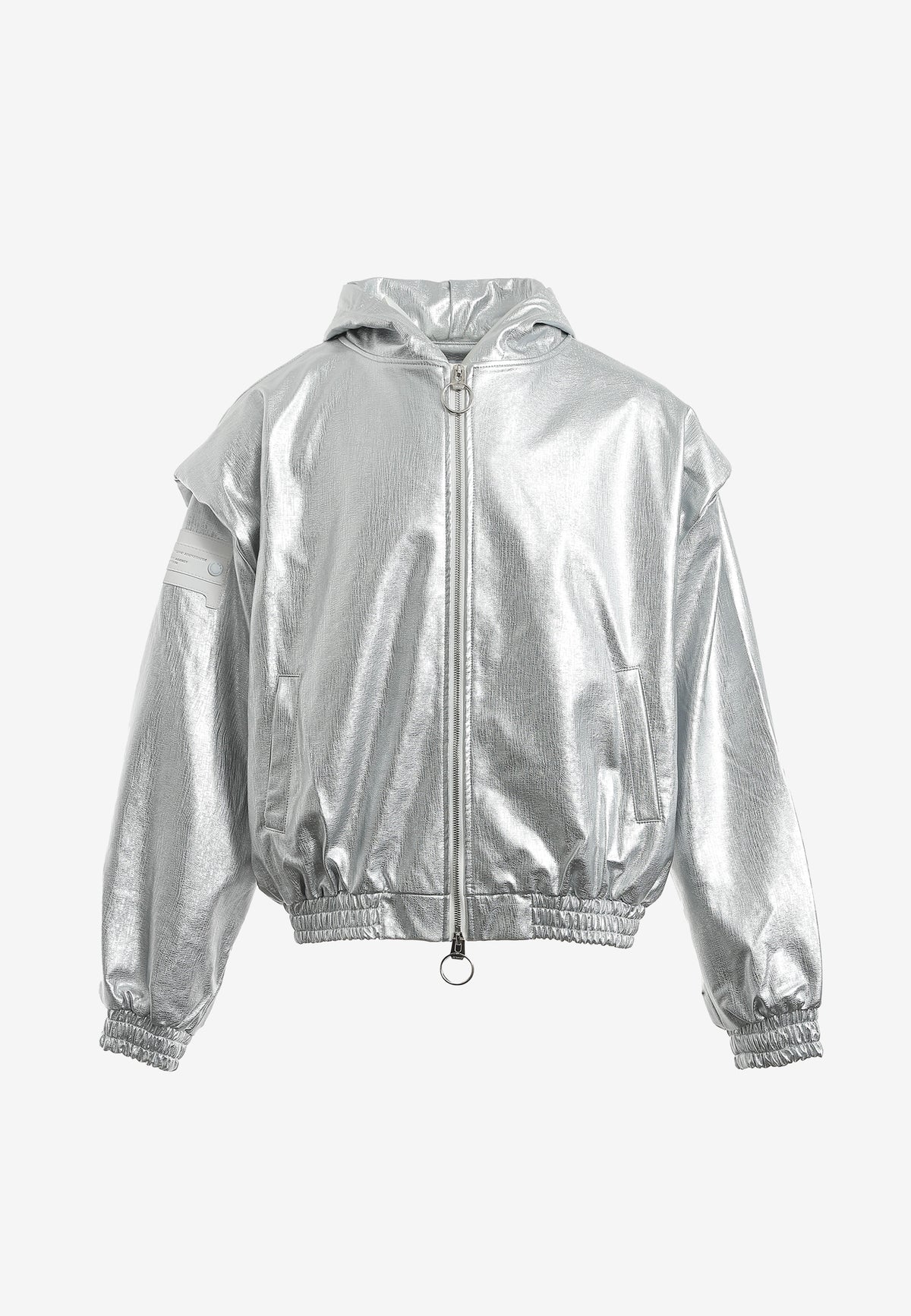 Chaqueta Bomber efecto piel con capucha y hombreras | MWM [PS_COLORS:SILVER]