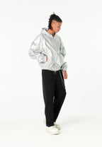 Chaqueta Bomber efecto piel con capucha y hombreras | MWM [PS_COLORS:SILVER]