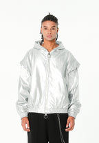 Chaqueta Bomber efecto piel con capucha y hombreras | MWM [PS_COLORS:SILVER]