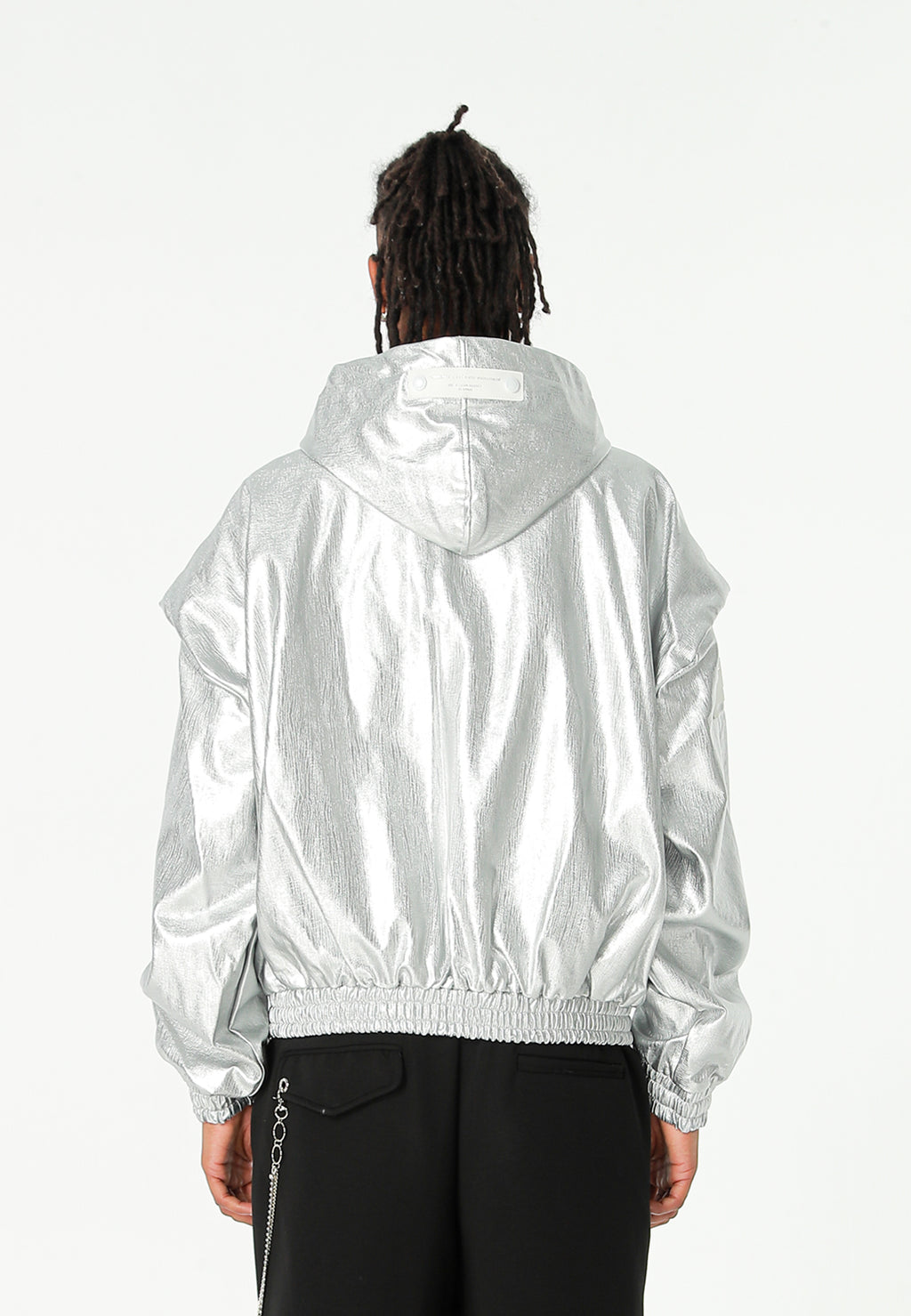 Chaqueta Bomber efecto piel con capucha y hombreras | MWM [PS_COLORS:SILVER]