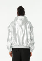 Chaqueta Bomber efecto piel con capucha y hombreras | MWM [PS_COLORS:SILVER]