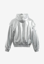 Chaqueta Bomber efecto piel con capucha y hombreras | MWM [PS_COLORS:SILVER]