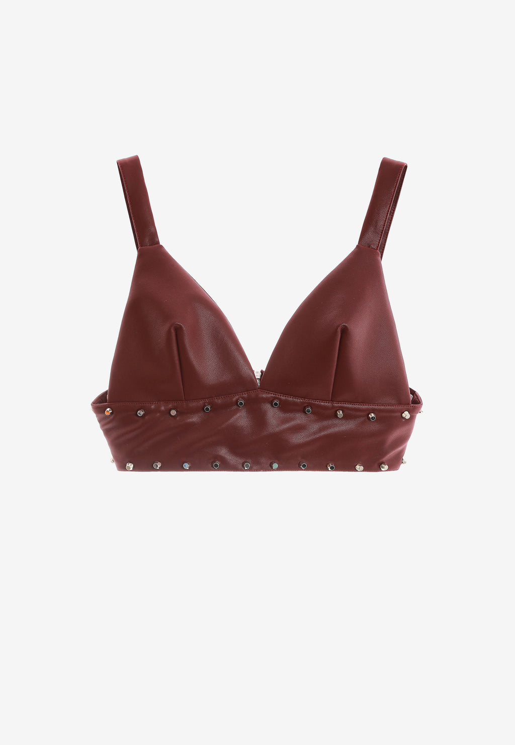 Top de efecto piel con escote pronunciado y tachuelas metálicas | MWM [PS_COLORS:BURGUNDY]