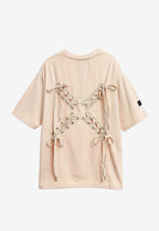 Camiseta Relaxed Fit con manga caída y X de cordones cruzados | MWM [PS_COLORS:BEIGE]