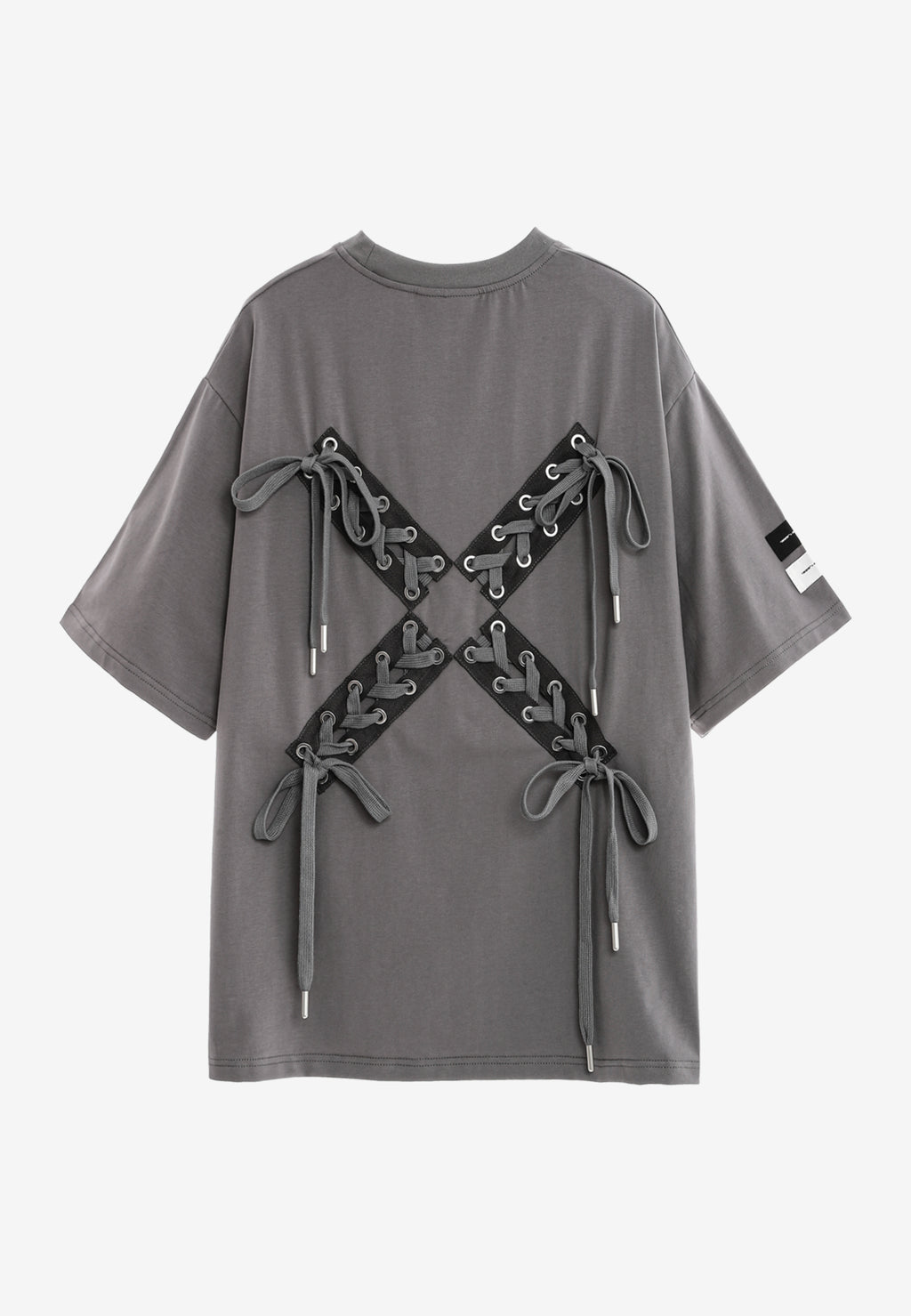 Camiseta Relaxed Fit con manga caída y X de cordones cruzados | MWM [PS_COLORS:GREY]