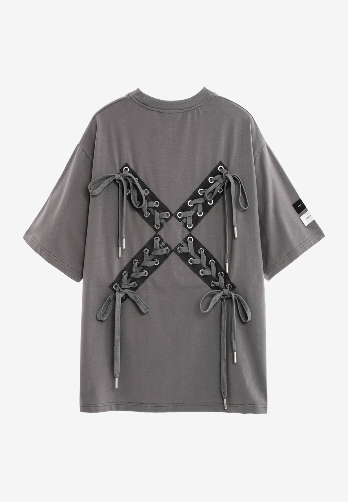 Camiseta Relaxed Fit con manga caída y X de cordones cruzados | MWM [PS_COLORS:GREY]