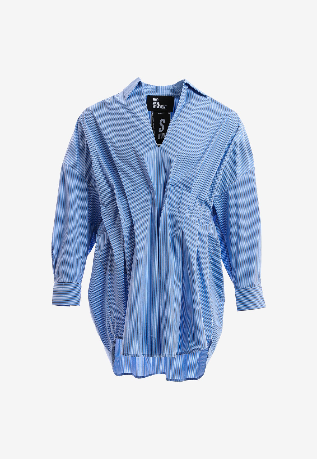 Camisa básica de mujer con corte asiático, pliegues y escote | MWM [PS_COLORS:BLUE]
