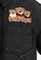Camisa vaquera TEDDY de corte relajado con parches Teddy en frontal y espalda | MWM [PS_COLORS:BLACK]