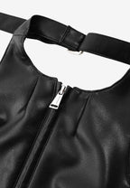 Top ajustado efecto piel con cremallera frontal y espalda abierta | MWM [PS_COLORS:BLACK]