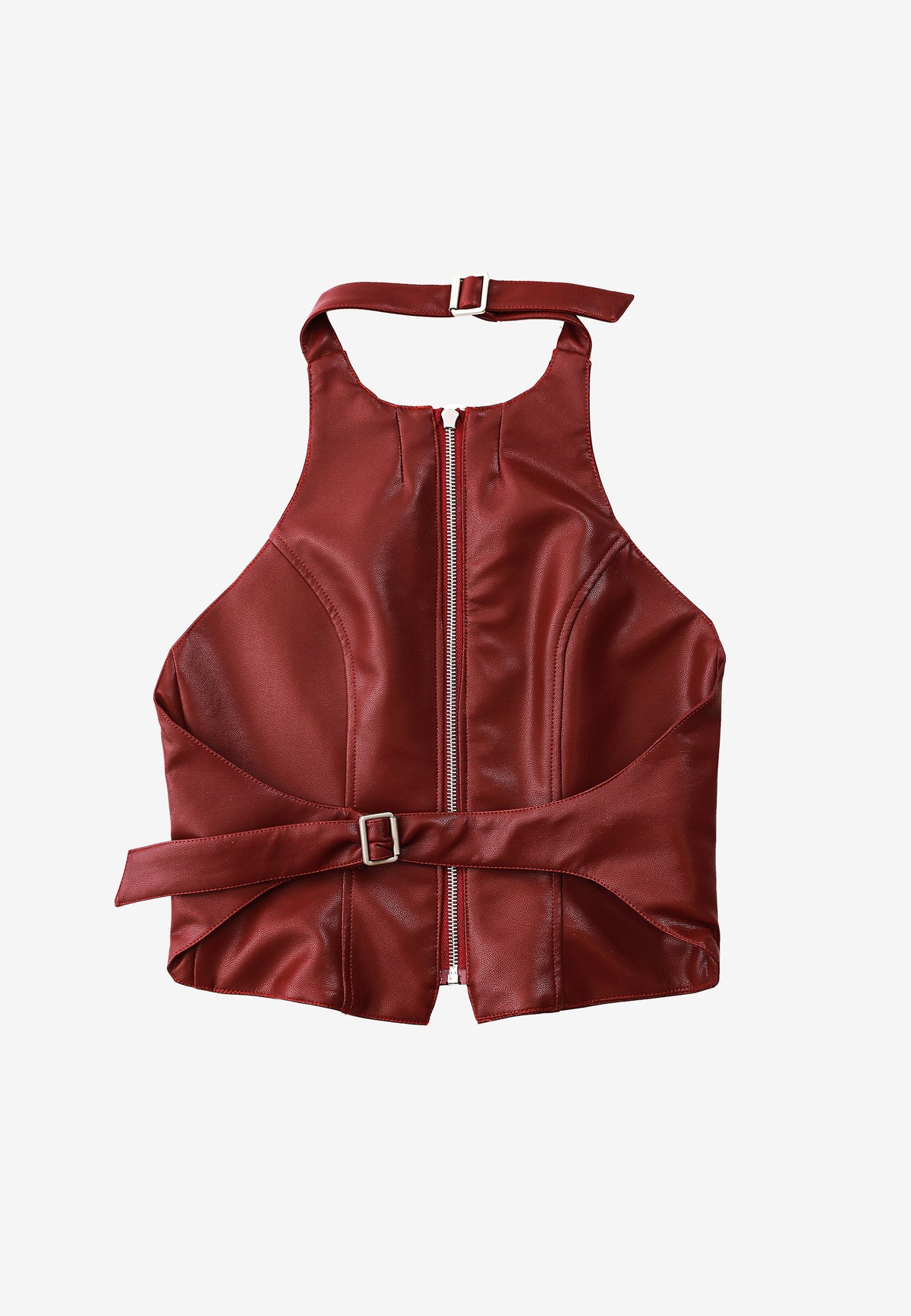 Top ajustado efecto piel con cremallera frontal y espalda abierta | MWM [PS_COLORS:BURGUNDY]