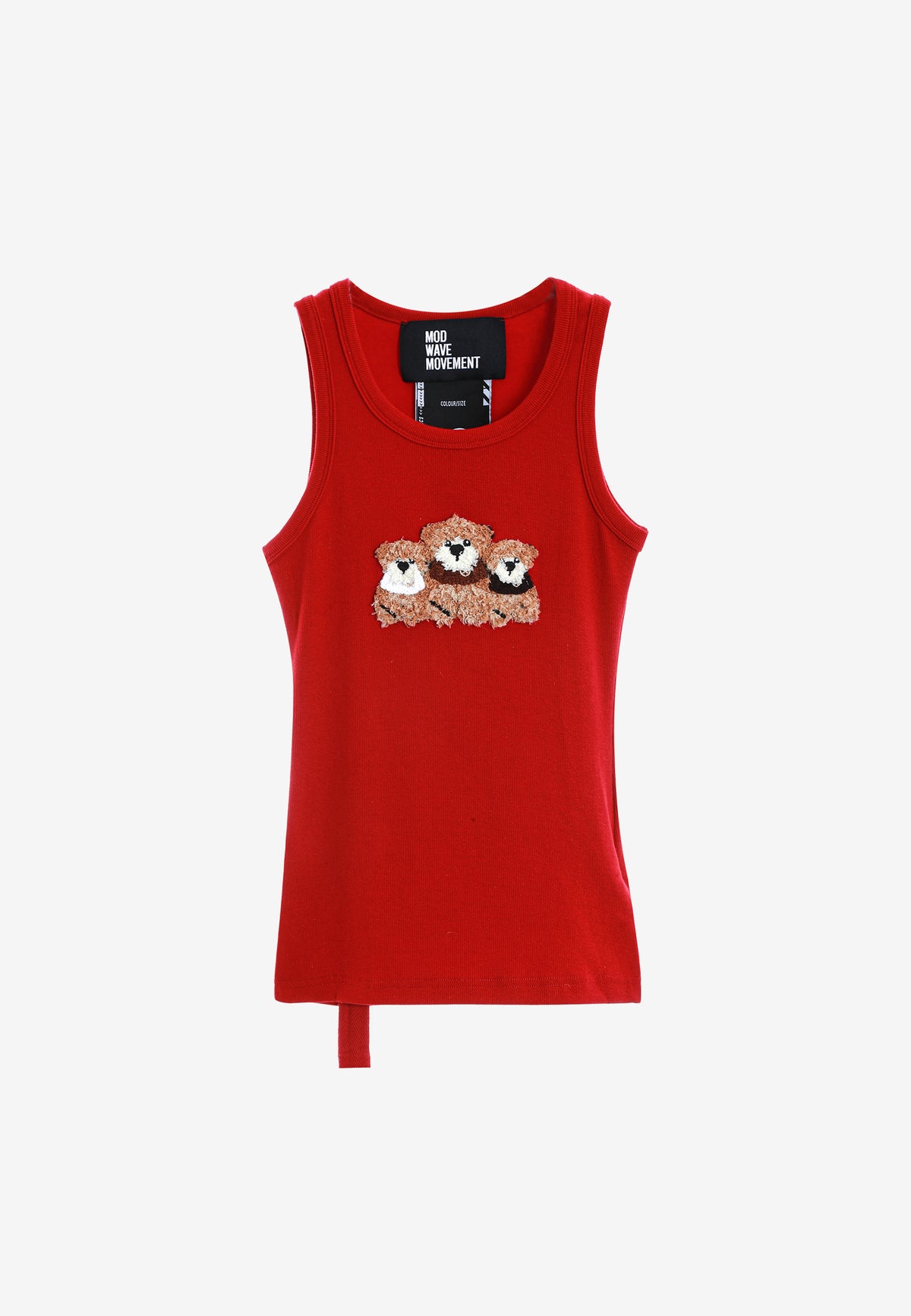 Top de mujer TEDDY ajustado de tirantes con parche Teddy de peluche en el frontal | MWM [PS_COLORS:RED]