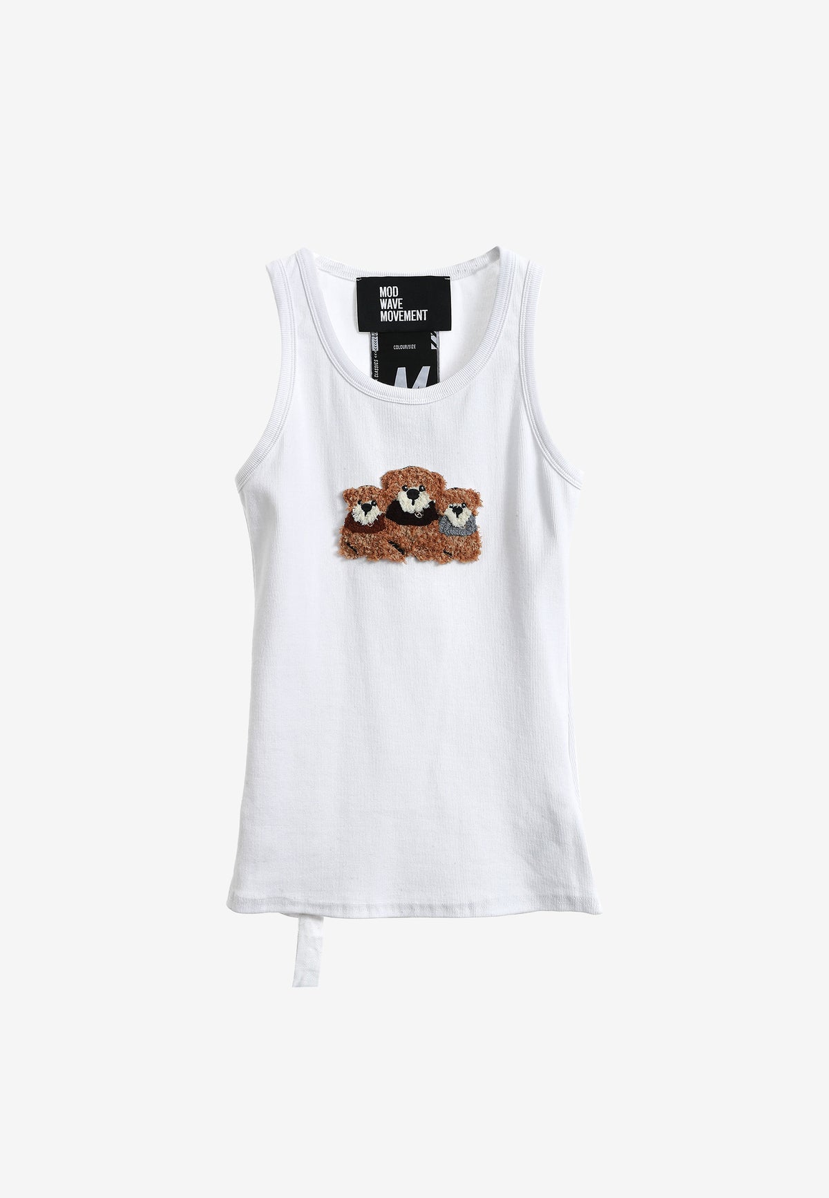 Top de mujer TEDDY ajustado de tirantes con parche Teddy de peluche en el frontal | MWM [PS_COLORS:WHITE]