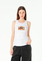Top de mujer TEDDY ajustado de tirantes con parche Teddy de peluche en el frontal | MWM [PS_COLORS:WHITE]