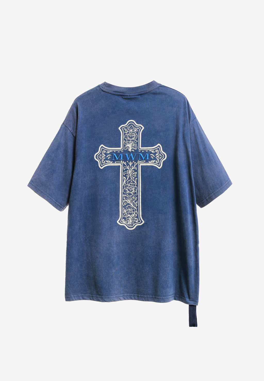 Camiseta de corte regular lavada con logo infinito y cruz bordada | MWM [PS_COLORS:BLUE]