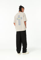 Camiseta de corte regular lavada con logo infinito y cruz bordada | MWM [PS_COLORS:GREY]