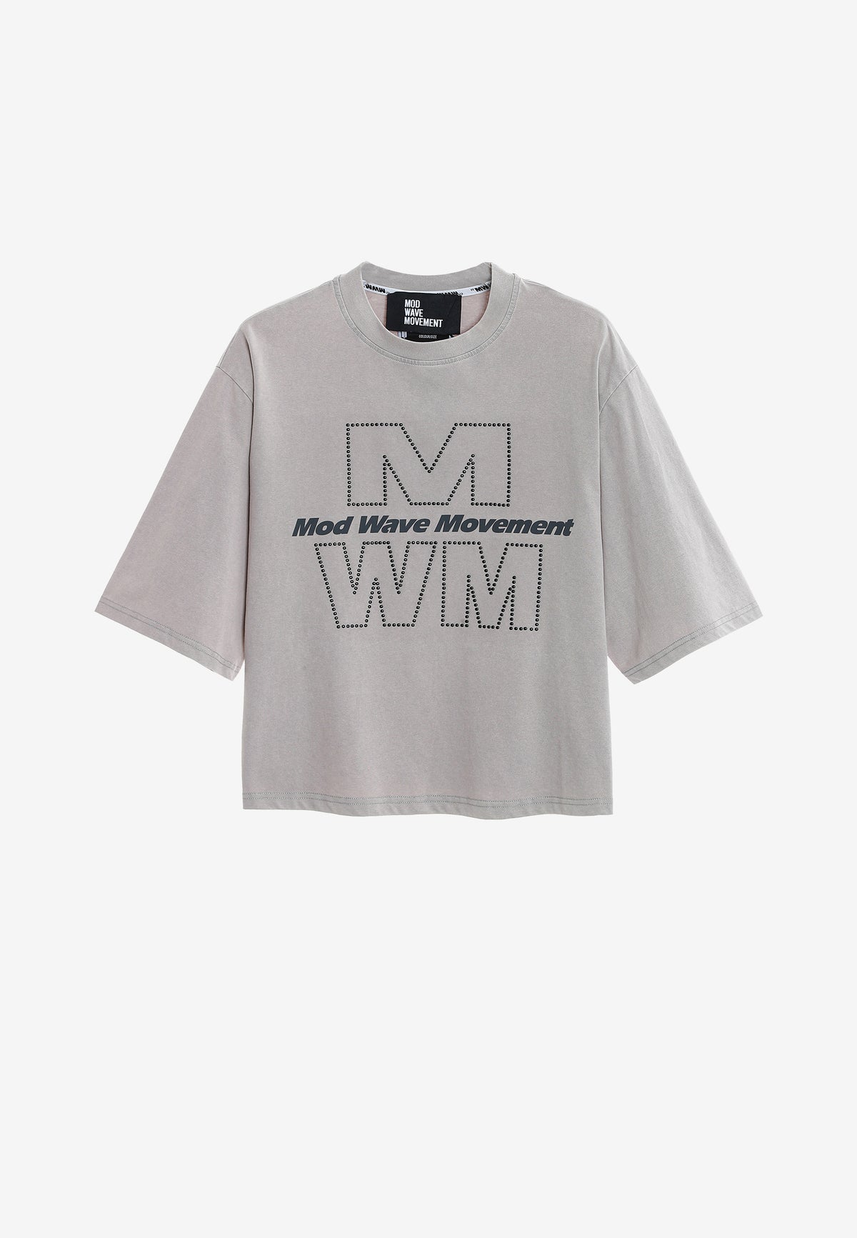 Camiseta de corte relajado y cuadrado lavada con logotipo MWM de tachuelas | MWM [PS_COLORS:GREY]
