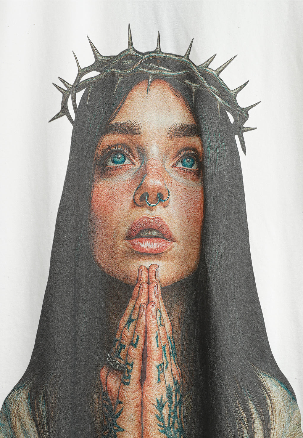 Camiseta Faces de algodón mercerizado con print de gran formato | MWM [PS_COLORS:WHITE]