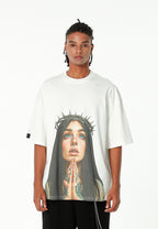Camiseta Faces de algodón mercerizado con print de gran formato | MWM [PS_COLORS:WHITE]