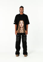 Camiseta Faces de algodón mercerizado con print de gran formato | MWM [PS_COLORS:BLACK]