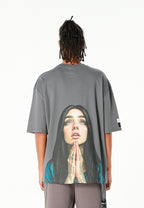 Camiseta Faces de algodón mercerizado con print de gran formato | MWM [PS_COLORS:GREY]