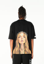 Camiseta Faces de algodón mercerizado con print de gran formato | MWM [PS_COLORS:BLACK]