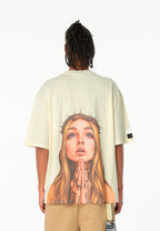 Camiseta Faces de algodón mercerizado con print de gran formato | MWM [PS_COLORS:ECRU]