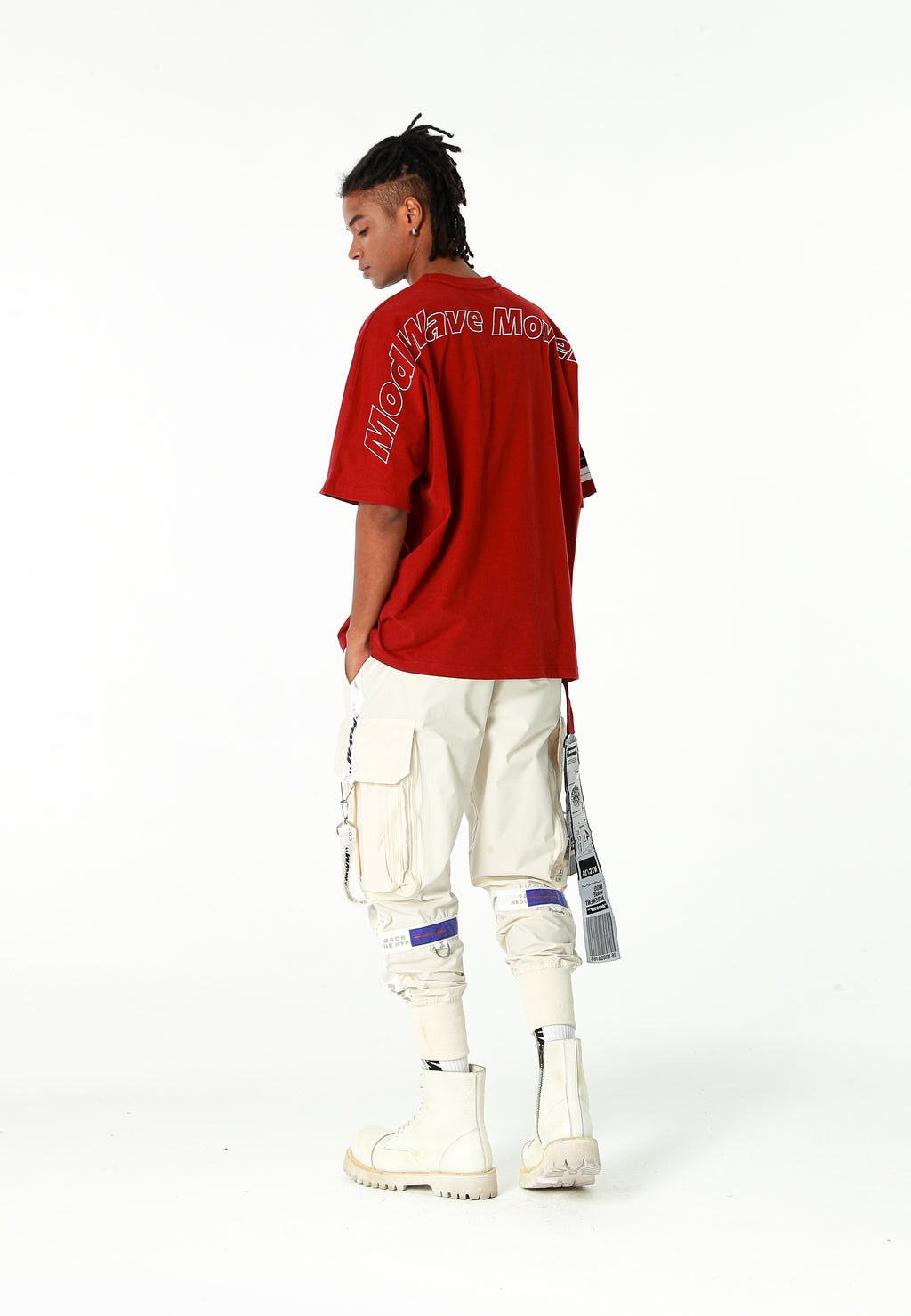 Camiseta oversize Iconic Logo con bordado Mod Wave Movement en hombros y espalda | MWM [PS_COLORS:BURGUNDY]