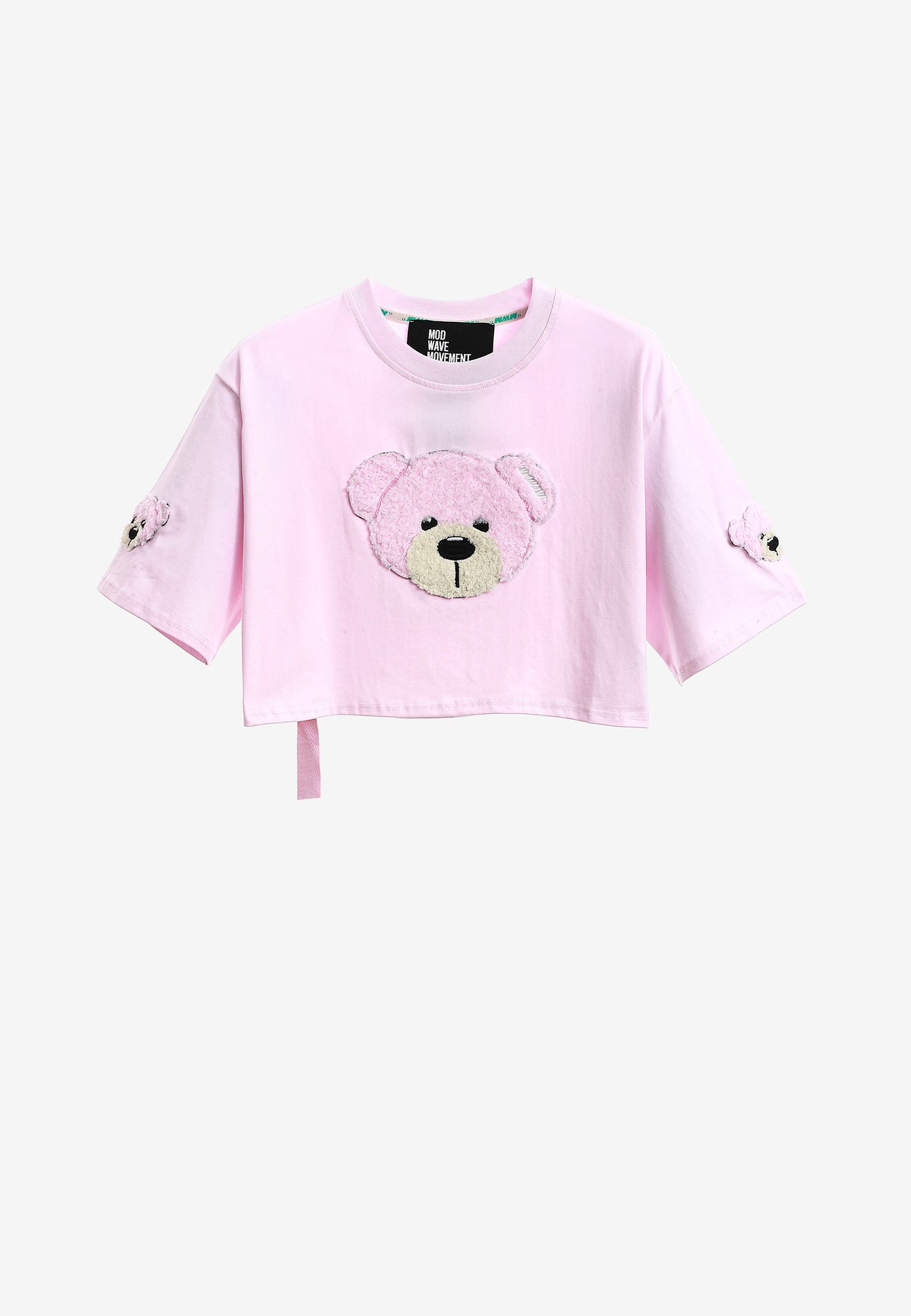 Camiseta de mujer TEDDY Mike Bag corta con gran parche frontal y detalles en mangas | MWM [PS_COLORS:PINK]