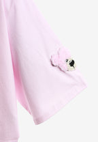 Camiseta de mujer TEDDY Mike Bag corta con gran parche frontal y detalles en mangas | MWM [PS_COLORS:PINK]