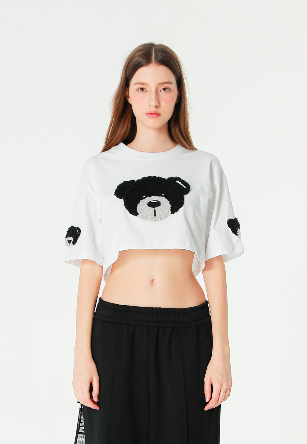 Camiseta de mujer TEDDY Mike Bag corta con gran parche frontal y detalles en mangas | MWM [PS_COLORS:WHITE]