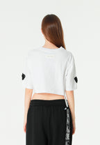 Camiseta de mujer TEDDY Mike Bag corta con gran parche frontal y detalles en mangas | MWM [PS_COLORS:WHITE]