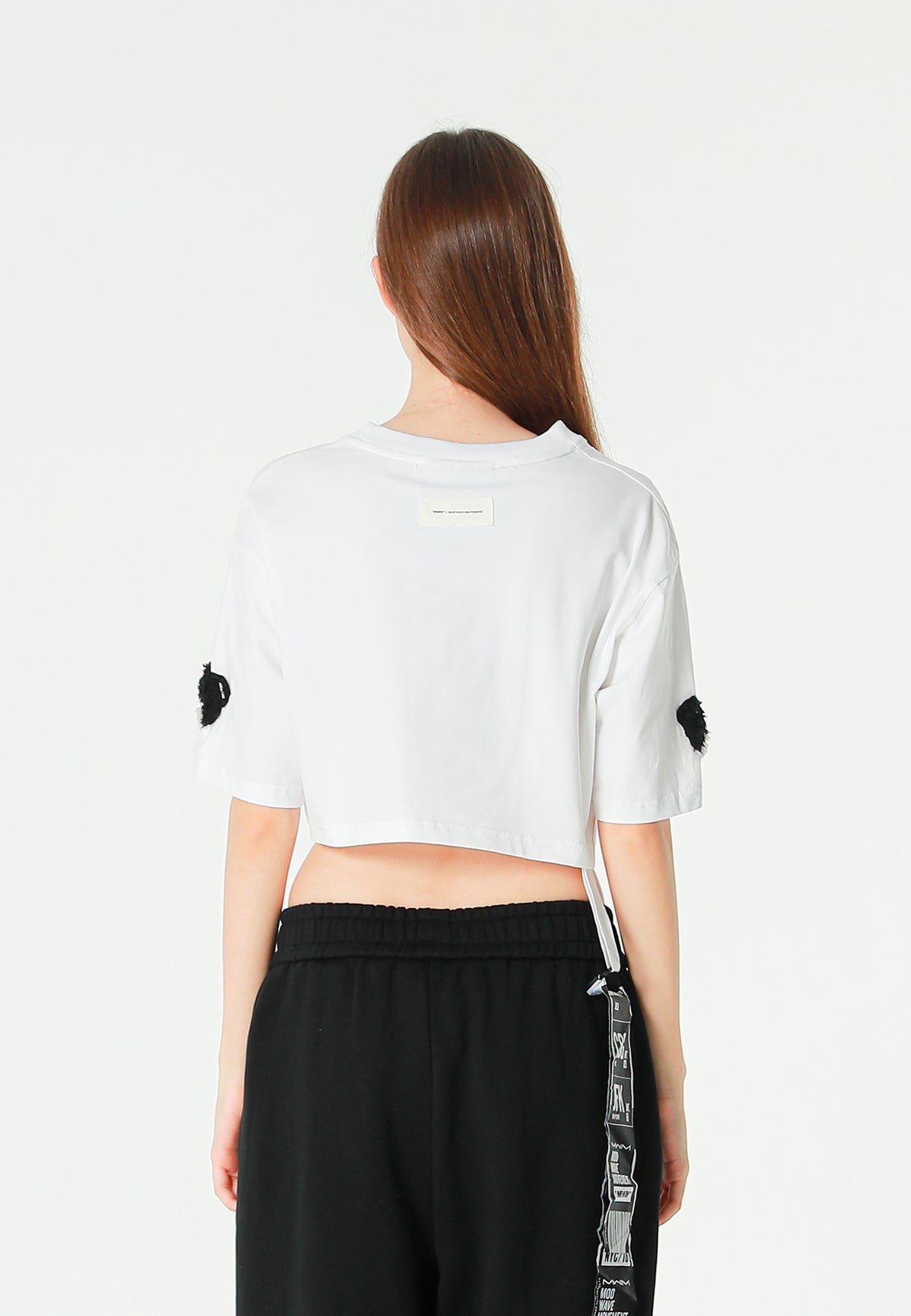 Camiseta de mujer TEDDY Mike Bag corta con gran parche frontal y detalles en mangas | MWM [PS_COLORS:WHITE]