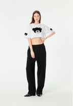 Camiseta de mujer TEDDY Mike Bag corta con gran parche frontal y detalles en mangas | MWM [PS_COLORS:WHITE]