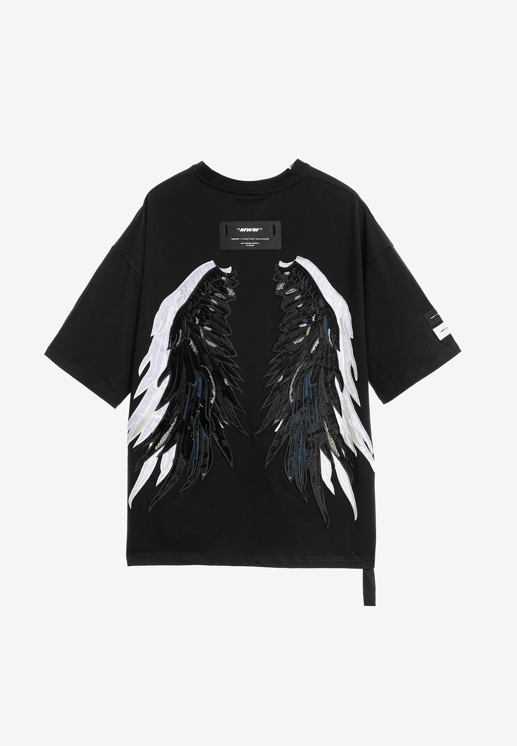 Camiseta Wings de corte relajado con estrellas frontales y doble parche de alas en la espalda | MWM [PS_COLORS:BLACK]