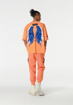 Camiseta Wings de corte relajado con estrellas frontales y doble parche de alas en la espalda | MWM [PS_COLORS:ORANGE]