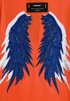 Camiseta Wings de corte relajado con estrellas frontales y doble parche de alas en la espalda | MWM [PS_COLORS:ORANGE]