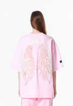 Camiseta Wings de corte relajado con estrellas frontales y doble parche de alas en la espalda | MWM [PS_COLORS:PINK]