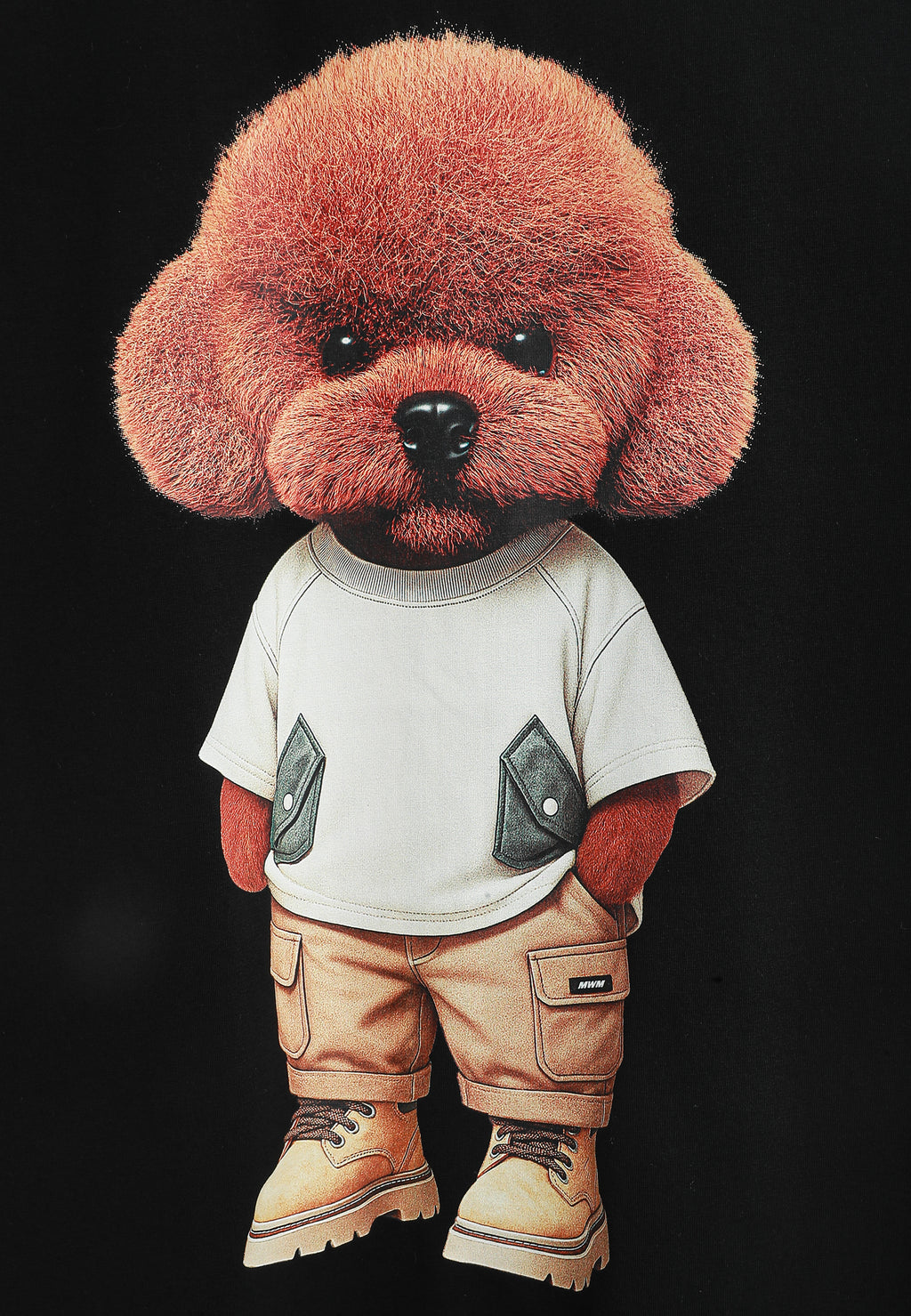 Camiseta TEDDY de corte regular con bordado frontal y print Streetwear Dog en la espalda | MWM [PS_COLORS:BLACK]