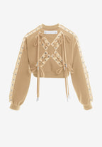 Sudadera corta con cordones en mangas y X de cordones cruzados | MWM [PS_COLORS:BEIGE]