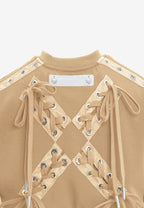 Sudadera corta con cordones en mangas y X de cordones cruzados | MWM [PS_COLORS:BEIGE]