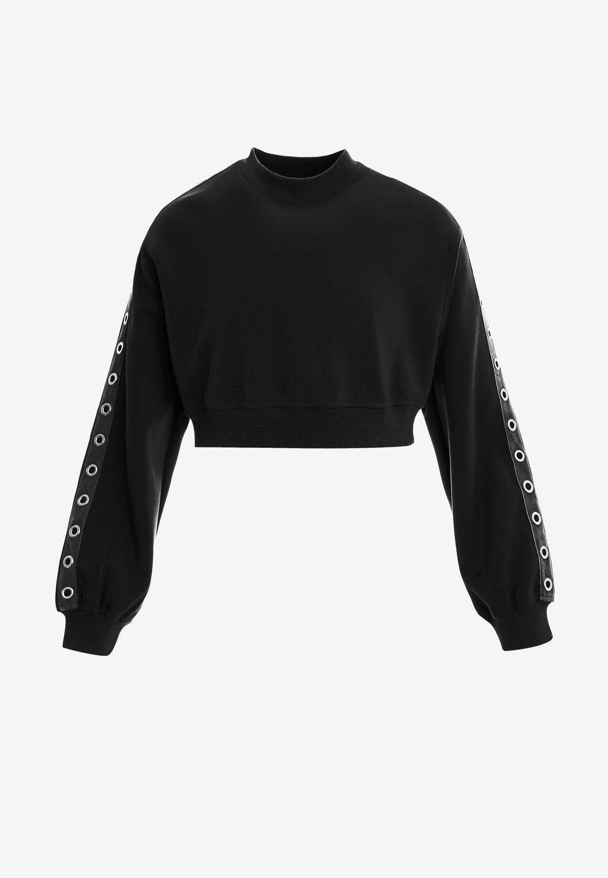 Sudadera corta con cordones en mangas y X de cordones cruzados | MWM [PS_COLORS:BLACK]