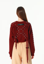 Sudadera corta con cordones en mangas y X de cordones cruzados | MWM [PS_COLORS:BURGUNDY]