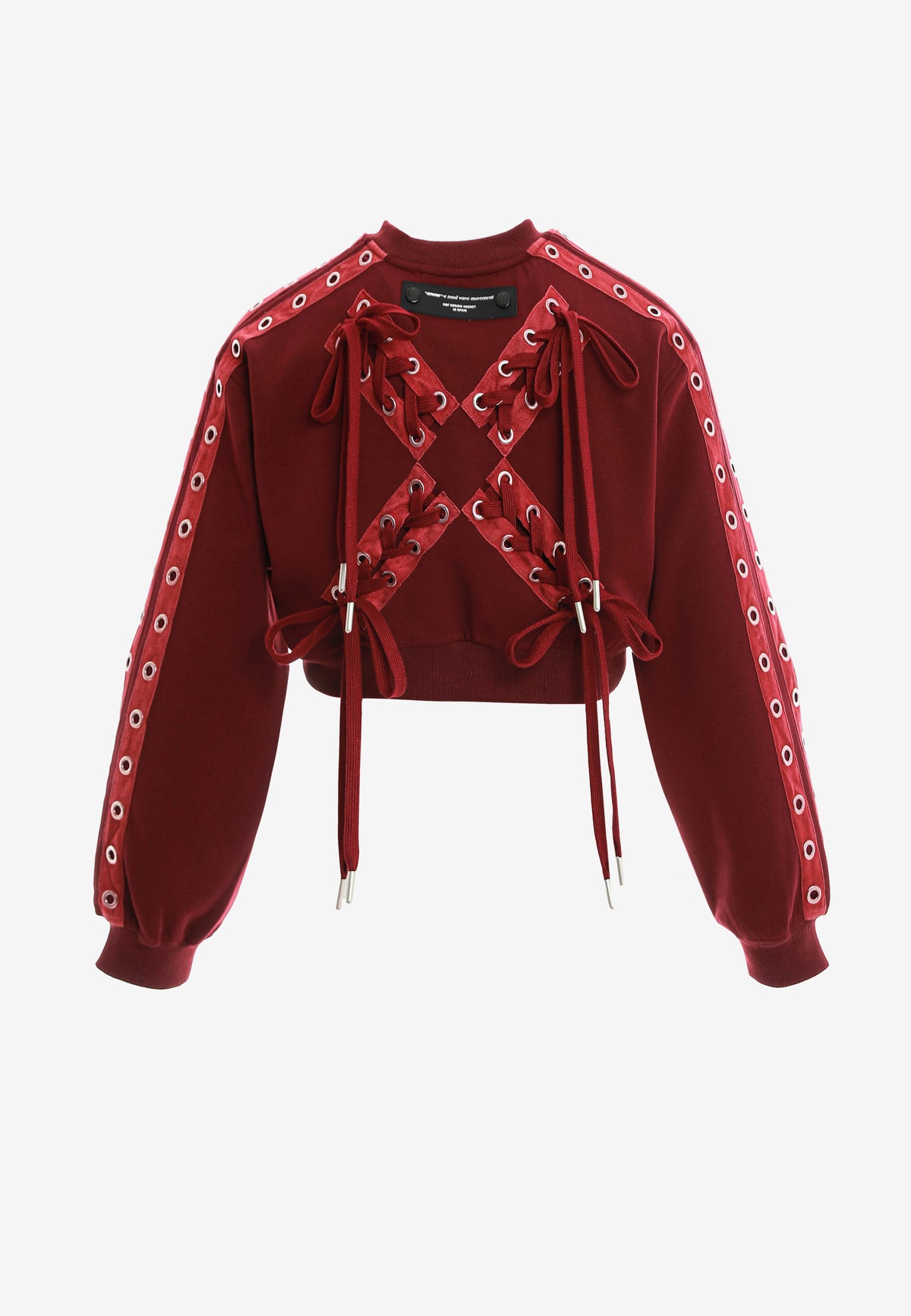 Sudadera corta con cordones en mangas y X de cordones cruzados | MWM [PS_COLORS:BURGUNDY]