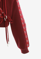 Sudadera corta con cordones en mangas y X de cordones cruzados | MWM [PS_COLORS:BURGUNDY]